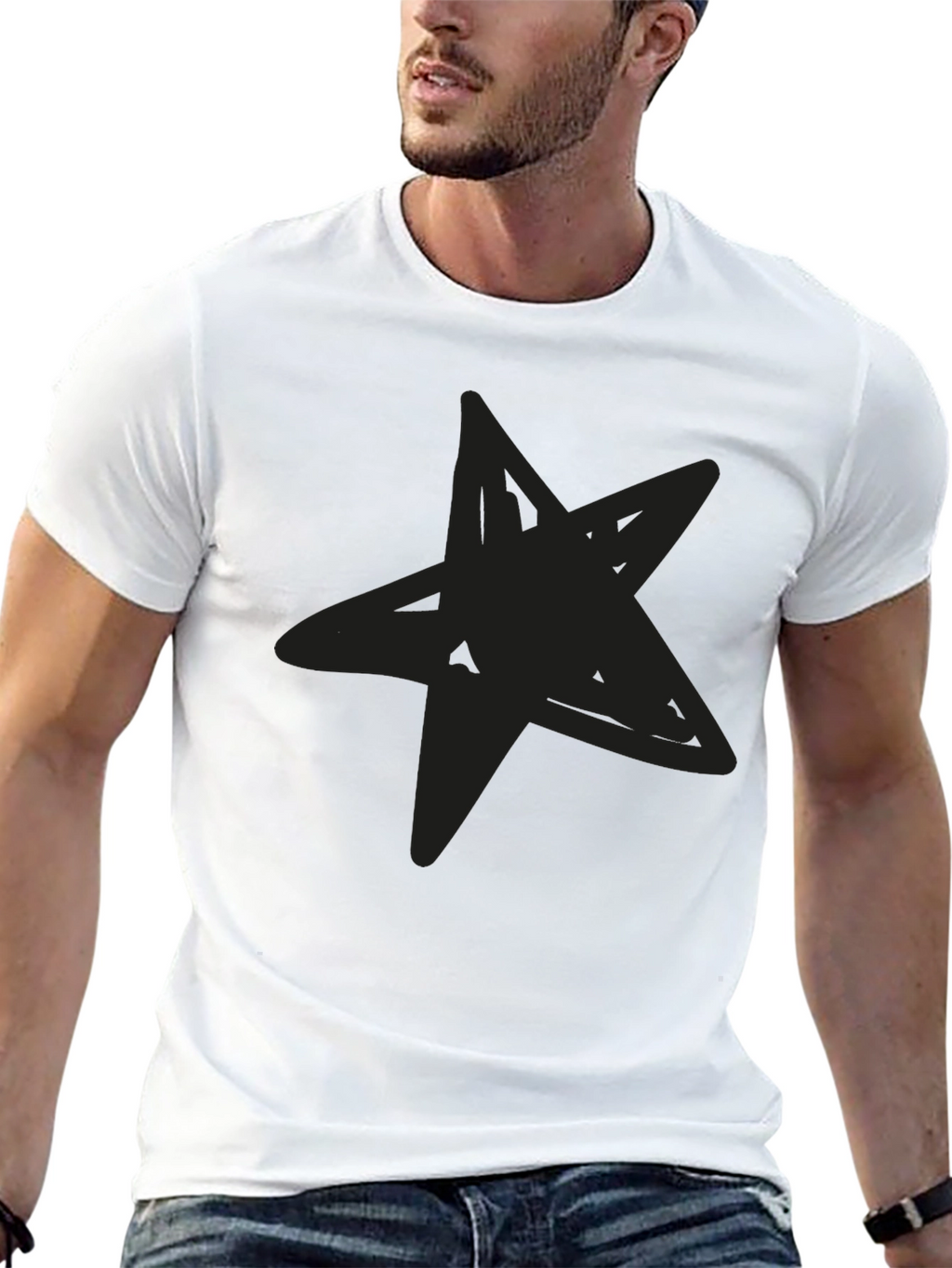 Mens Black Star Graphic T-Shirt