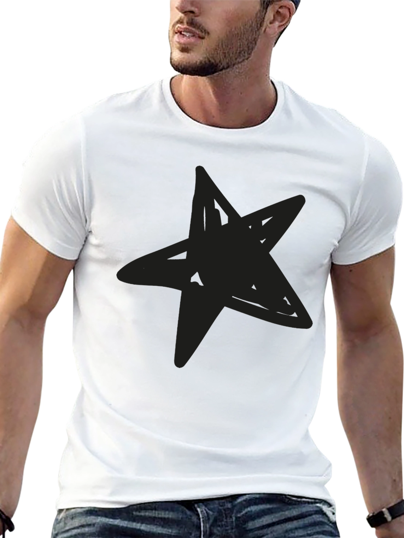 Mens Black Star Graphic T-Shirt