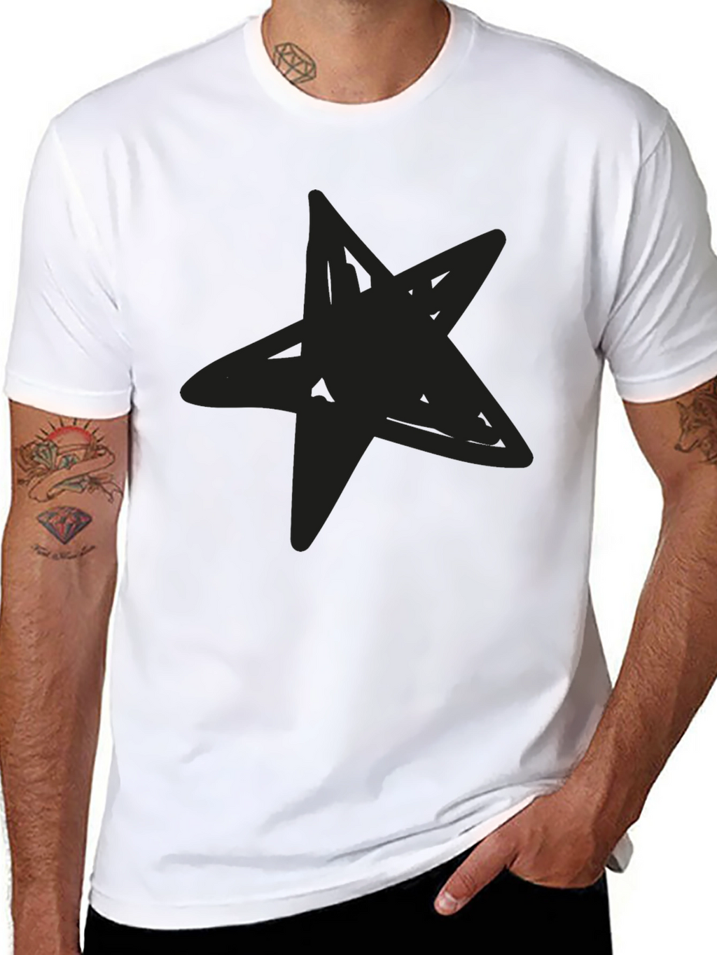 Mens Black Star Graphic T-Shirt
