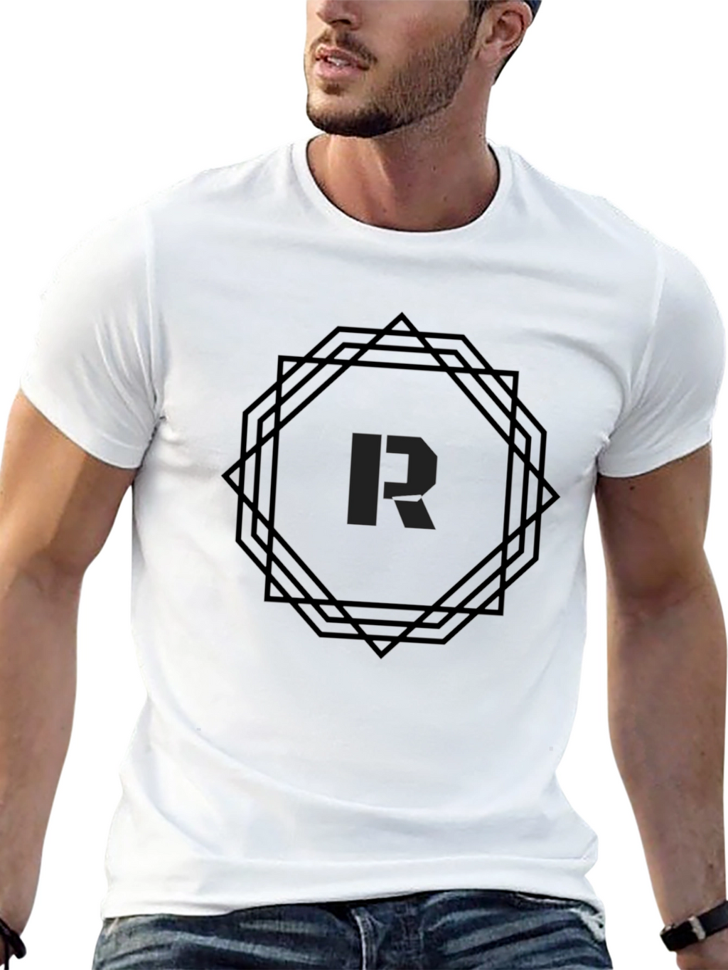 Geometric R Graphic Black T-Shirt