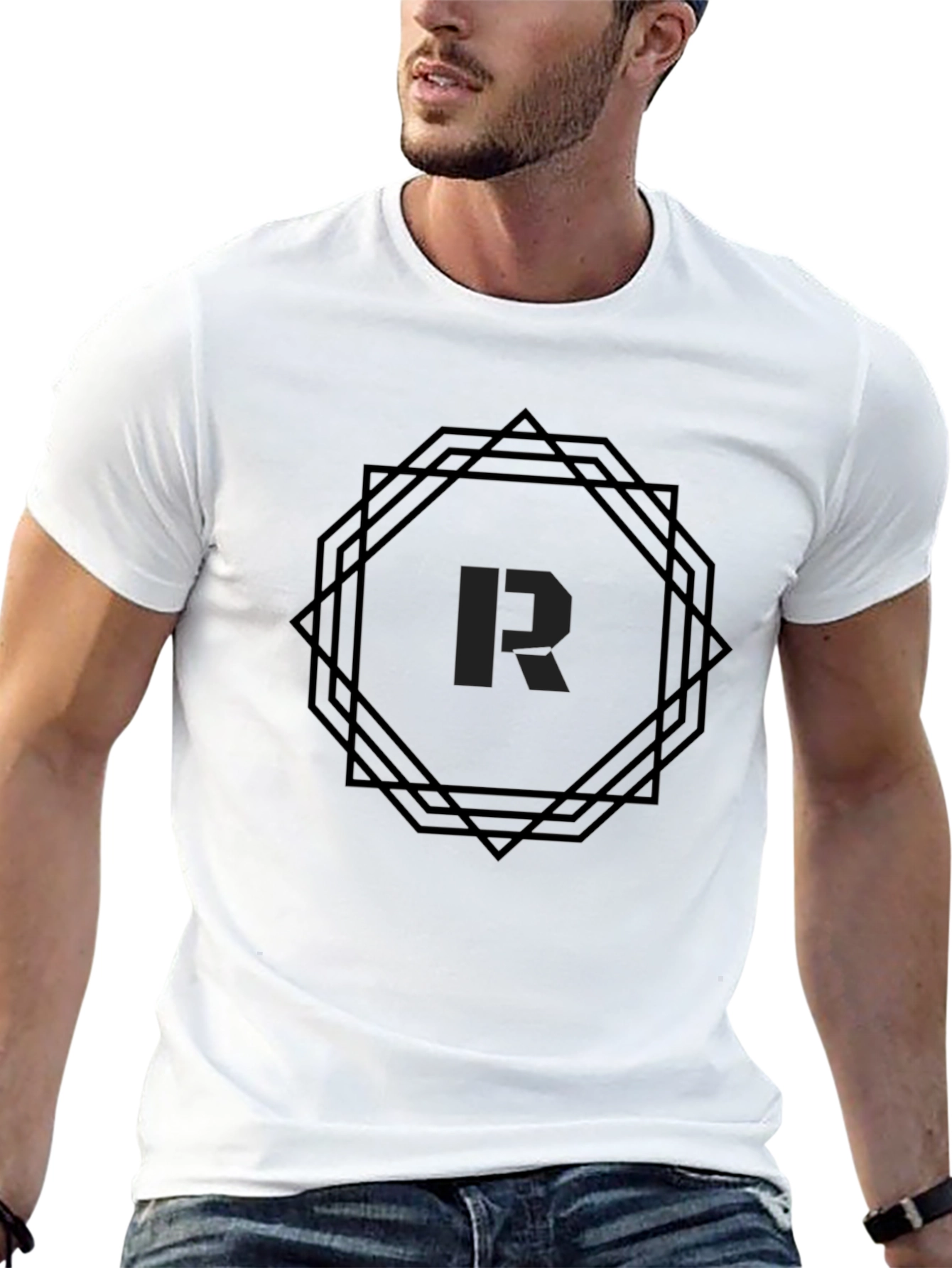 Geometric R Graphic Black T-Shirt