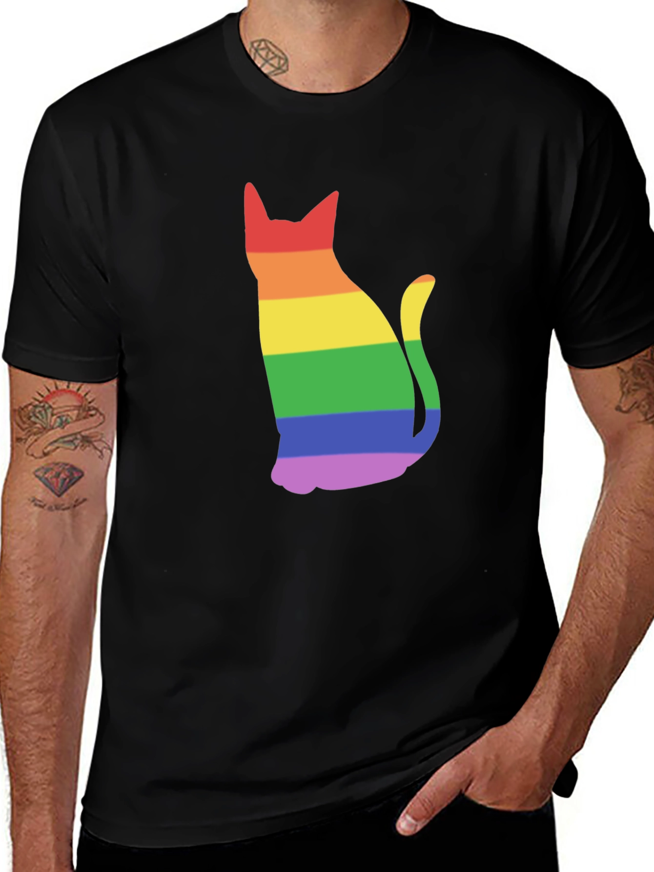Rainbow Cat Black T-Shirt