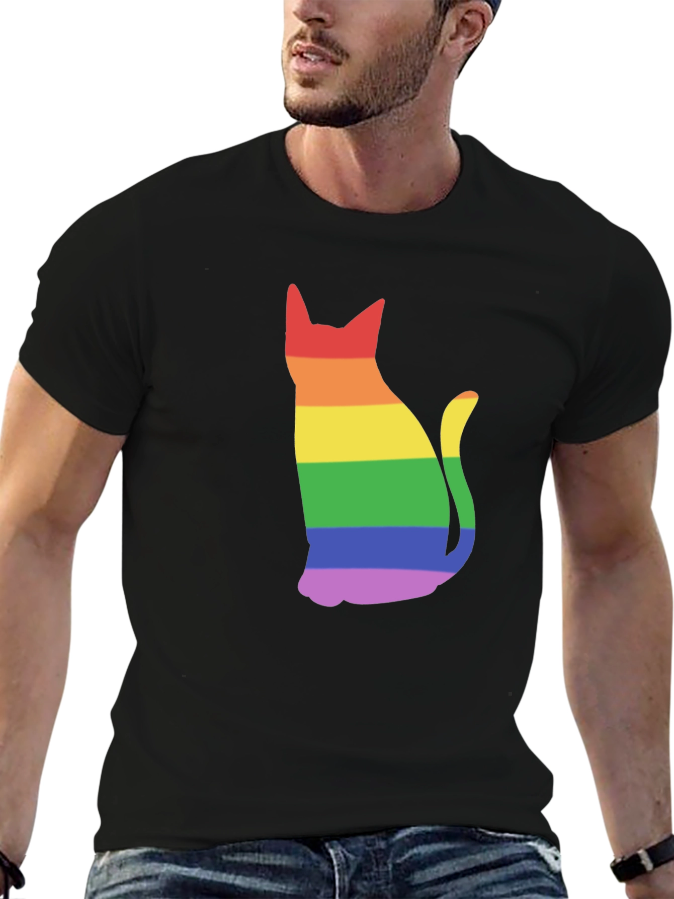 Rainbow Cat Black T-Shirt