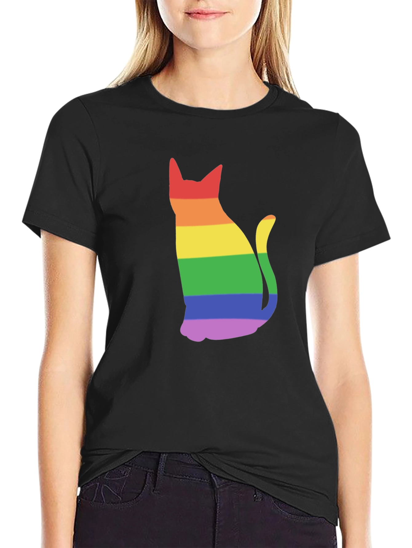 Rainbow Cat Black T-Shirt
