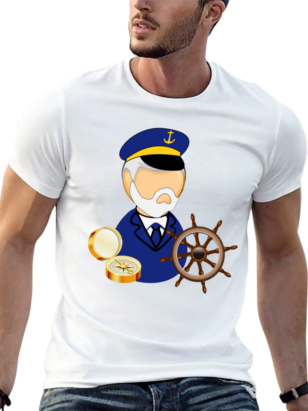 Nautical Captain Graphic Black T-Shirt