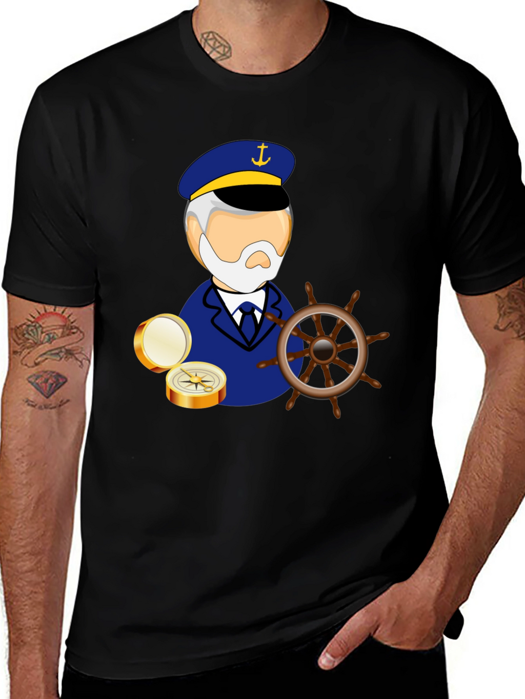 Nautical Captain Graphic Black T-Shirt