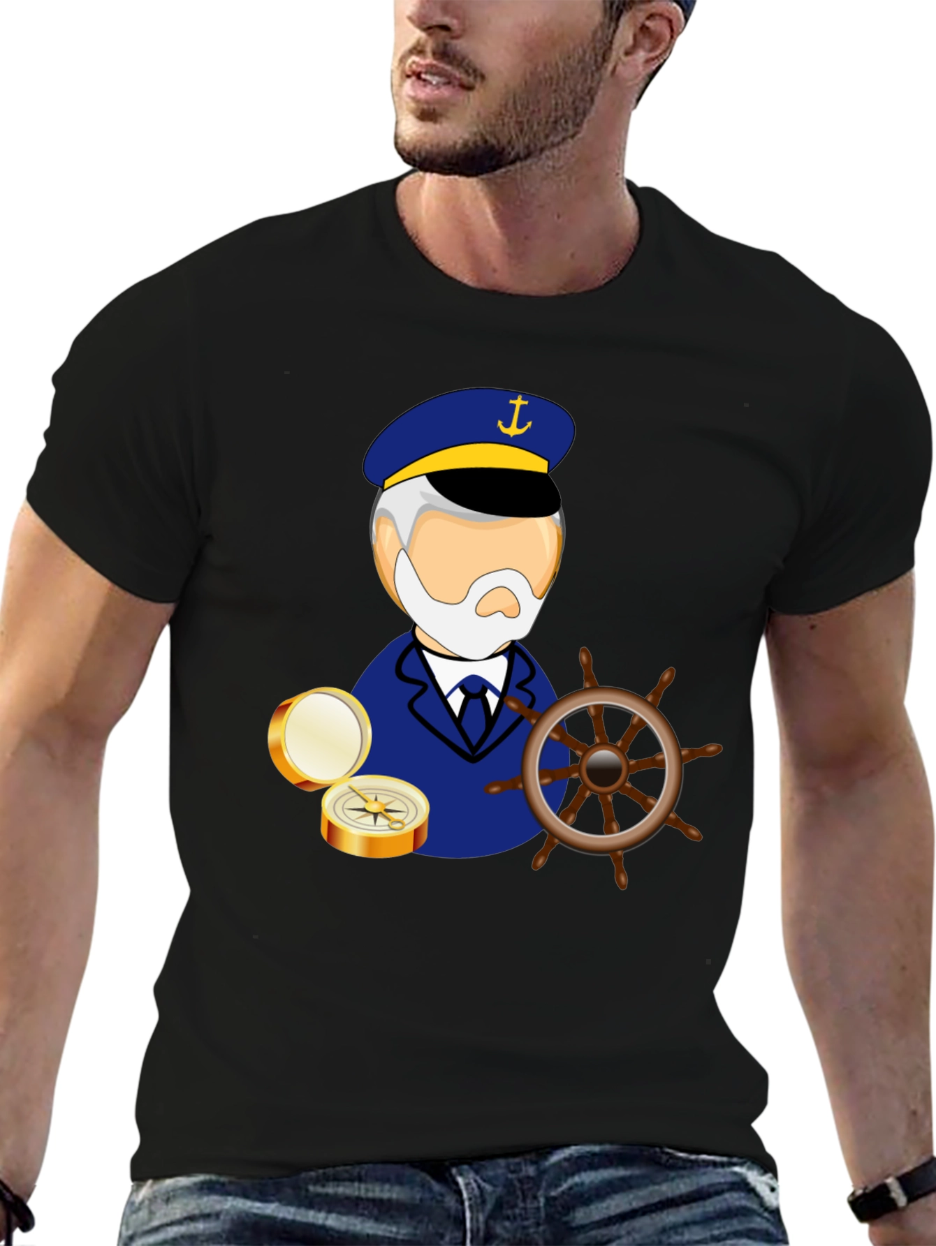 Nautical Captain Graphic Black T-Shirt