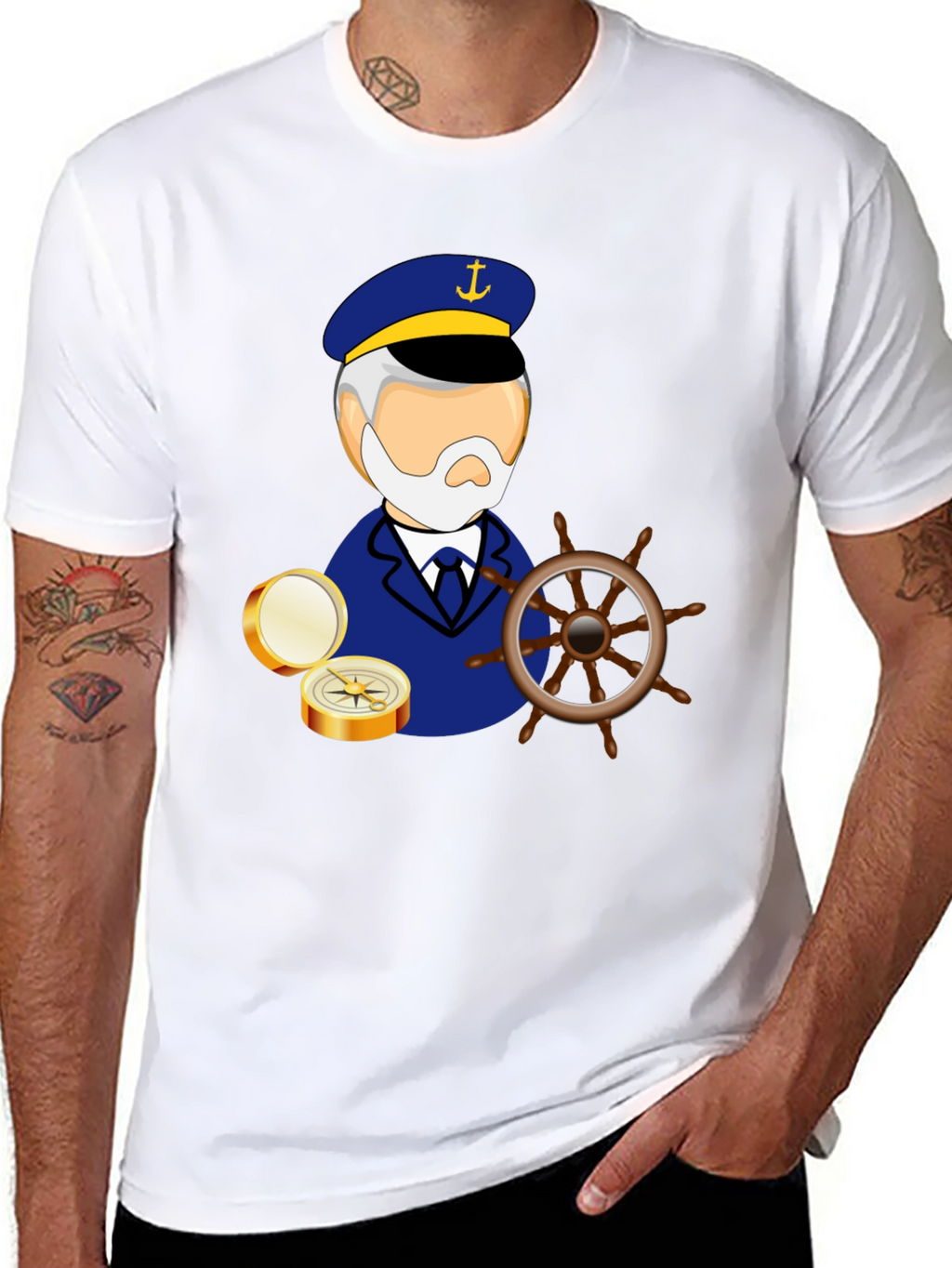 Nautical Captain Graphic Black T-Shirt
