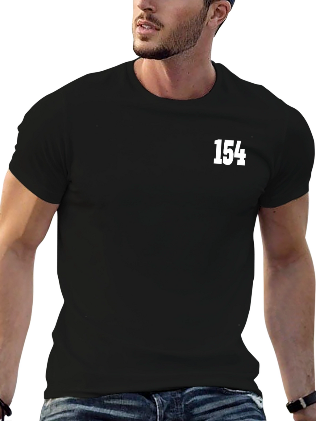 Mens Black T-Shirt with White 154 Design