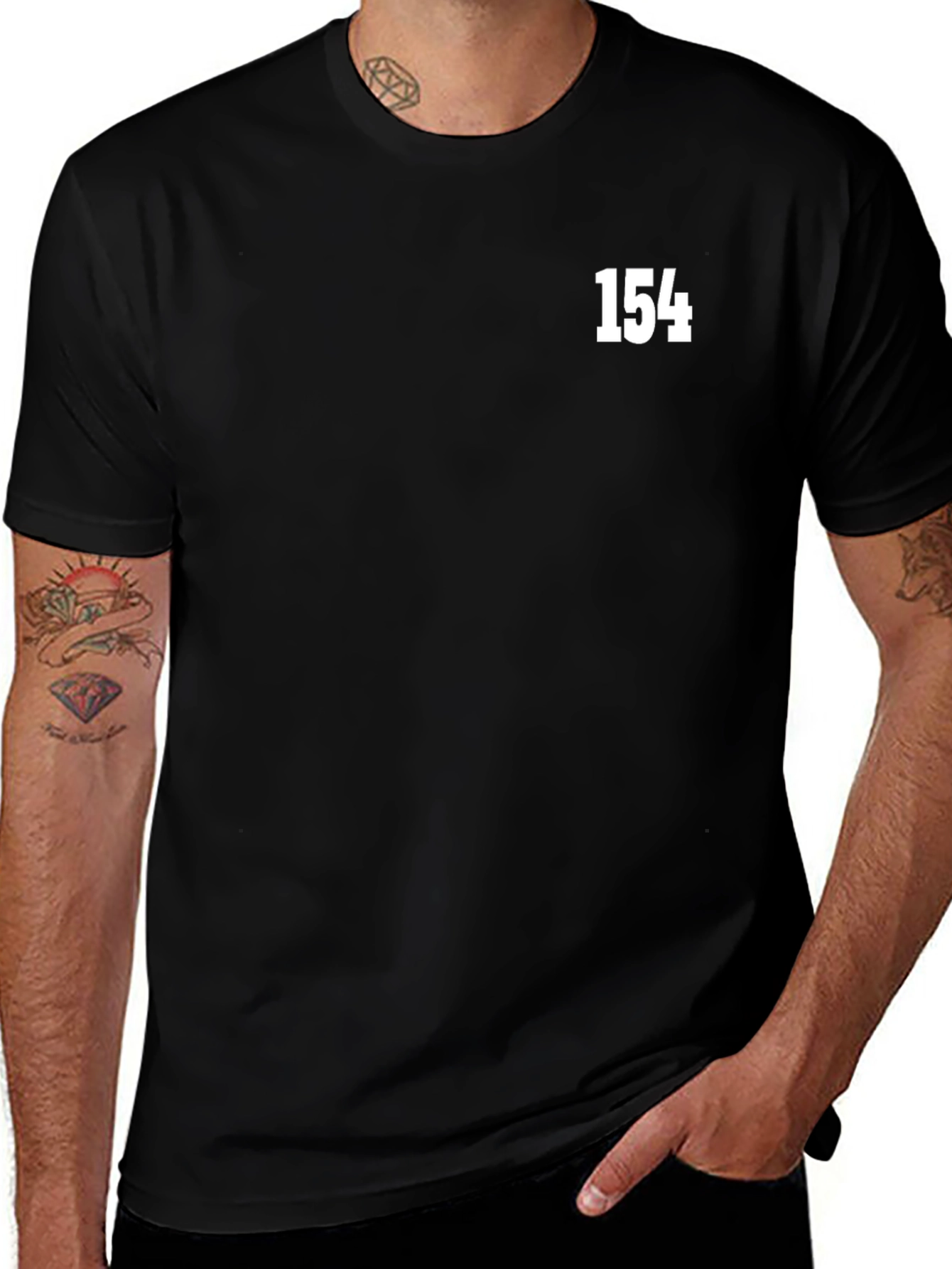 Mens Black T-Shirt with White 154 Design