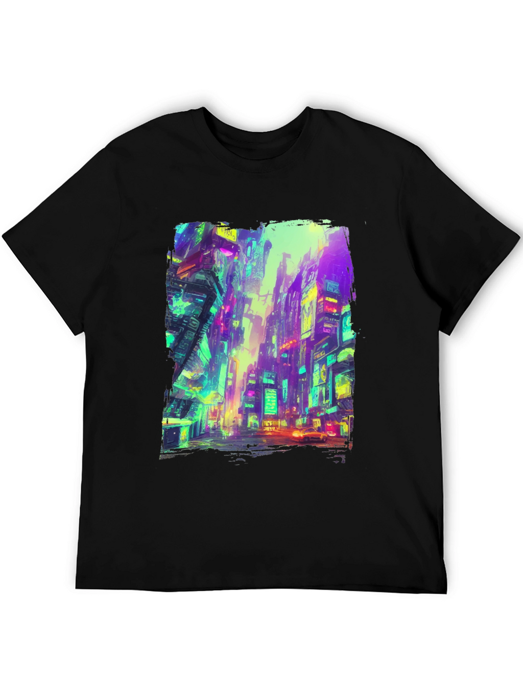 Cyberpunk Cityscape Graphic Tee - Black