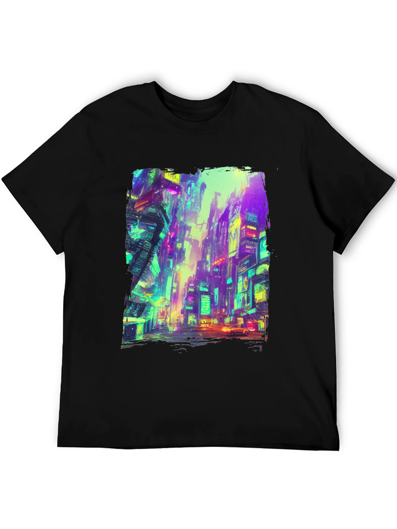 Cyberpunk Cityscape Graphic Tee - Black