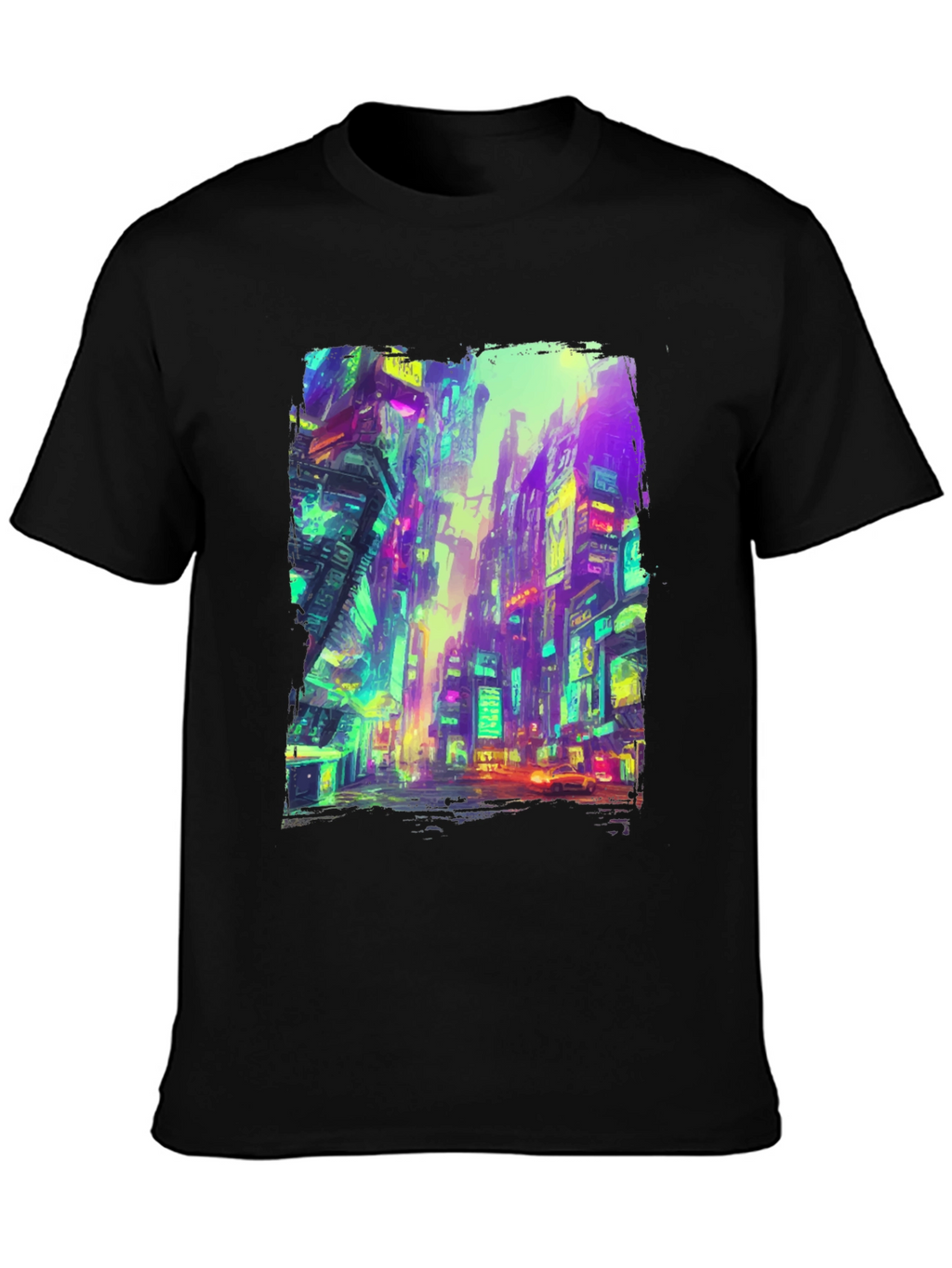 Cyberpunk Cityscape Graphic Tee - Black