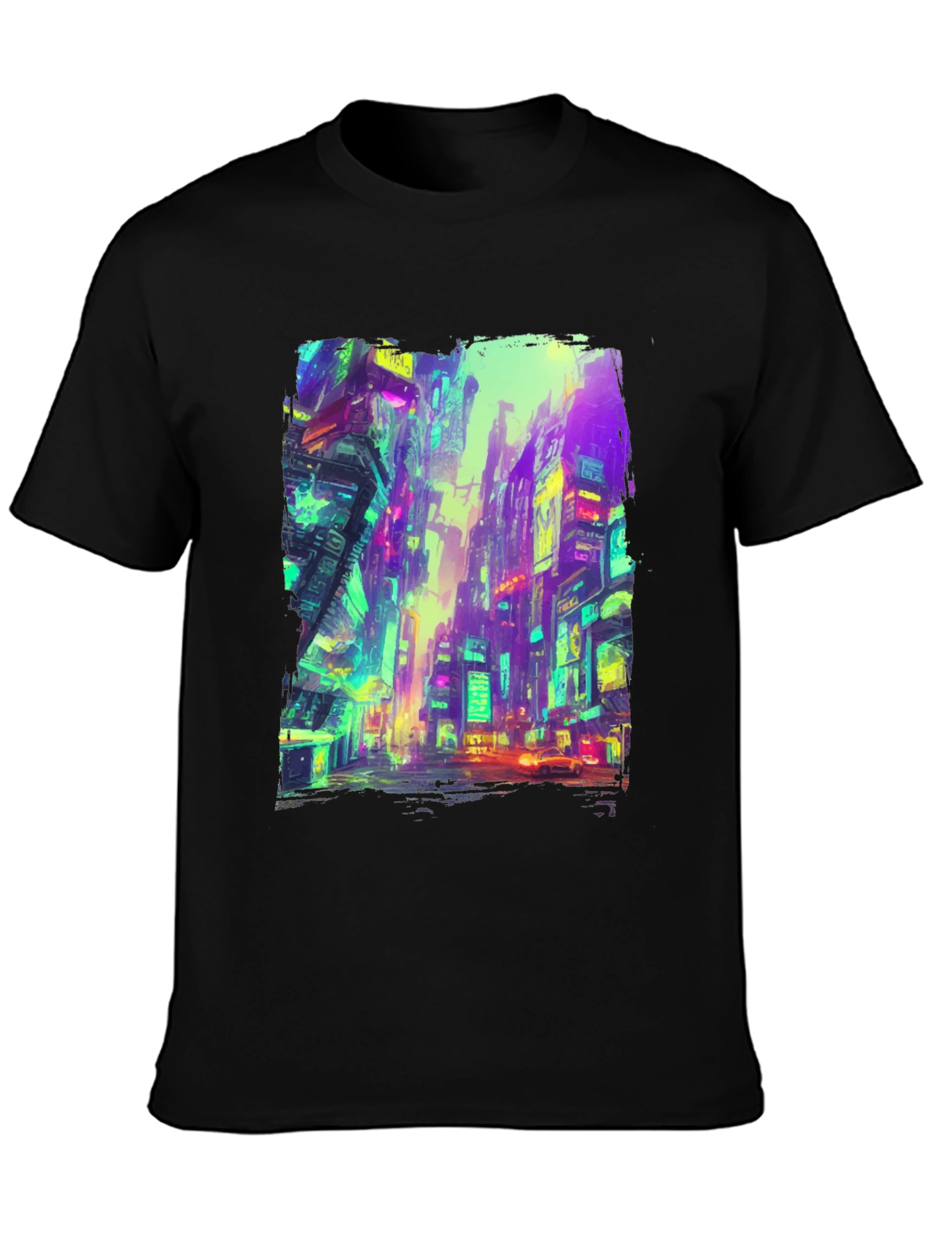 Cyberpunk Cityscape Graphic Tee - Black