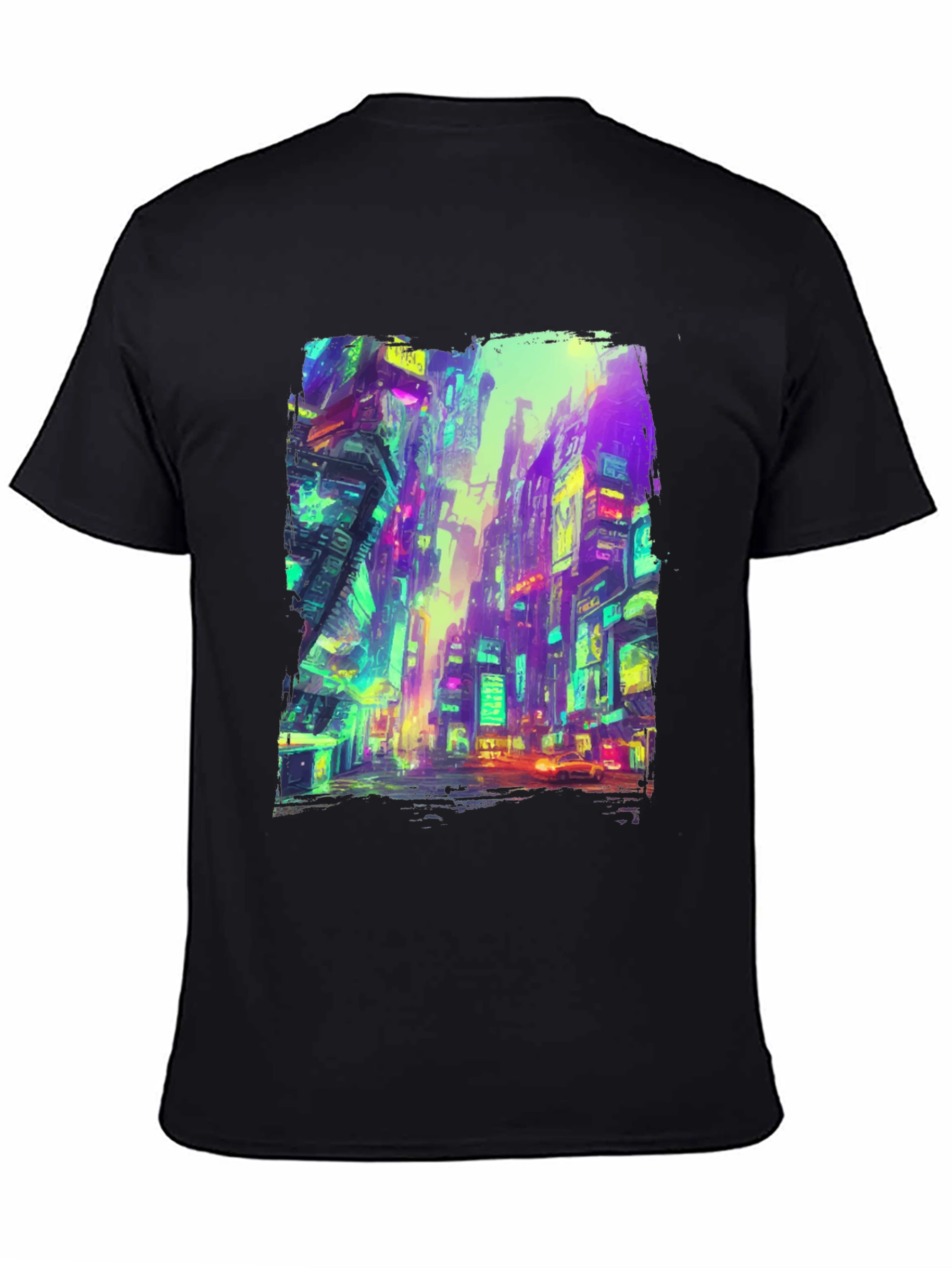 Cyberpunk Cityscape Graphic Tee - Black