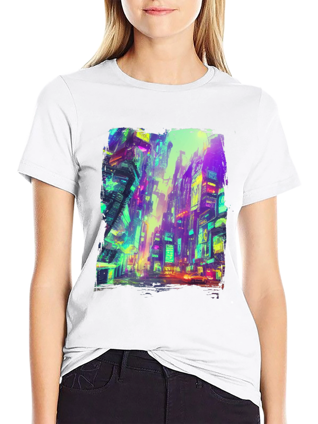 Cyberpunk Cityscape Graphic Tee - Black