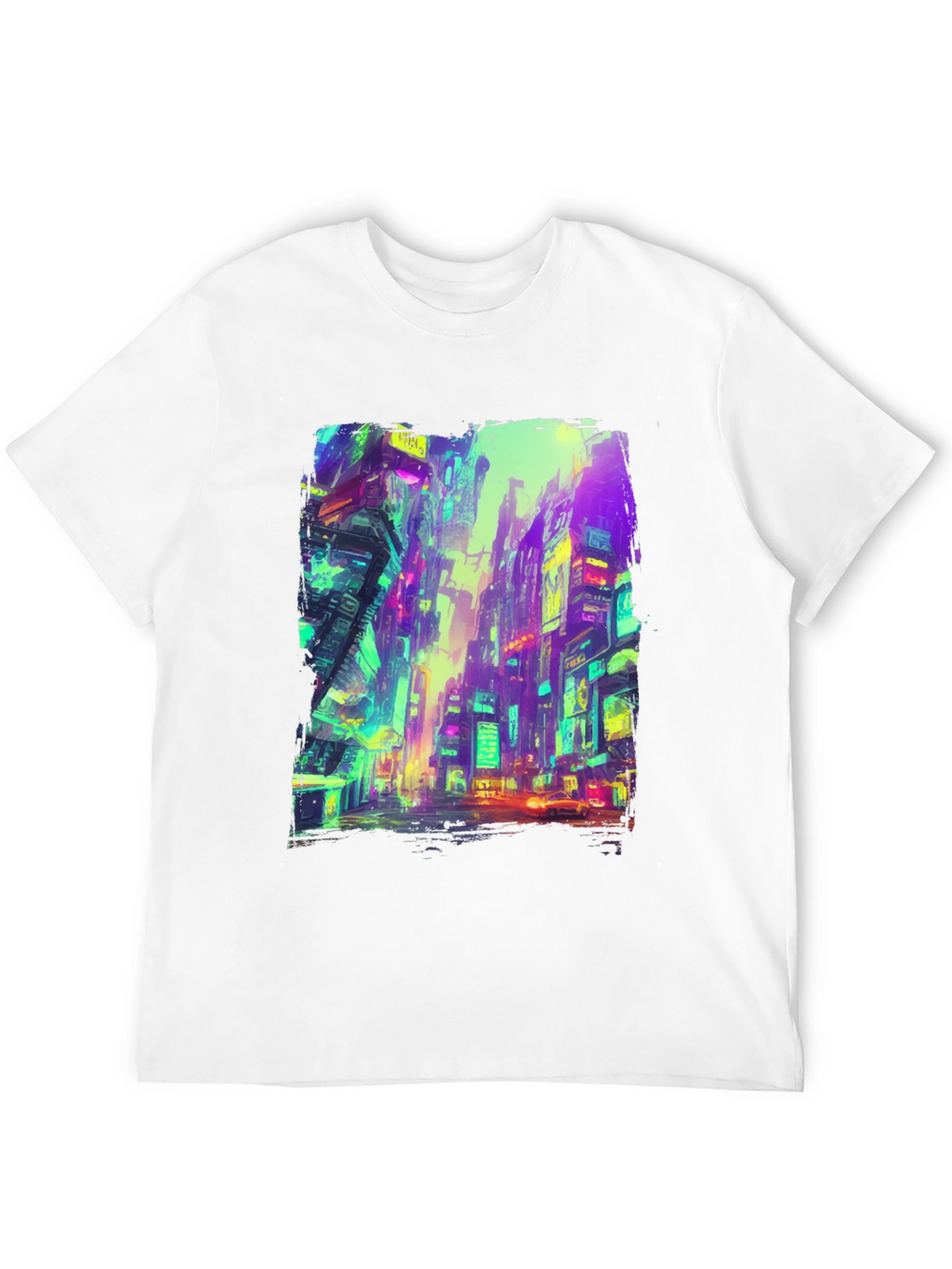 Cyberpunk Cityscape Graphic Tee - Black
