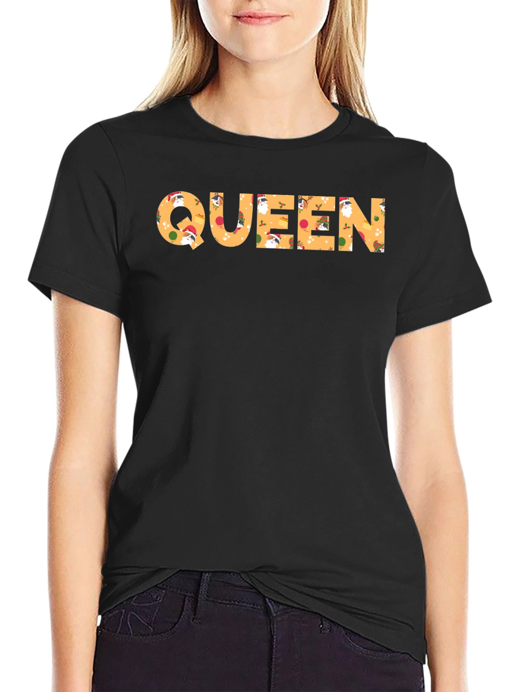 Queen Christmas Pattern Crew Neck T-Shirt