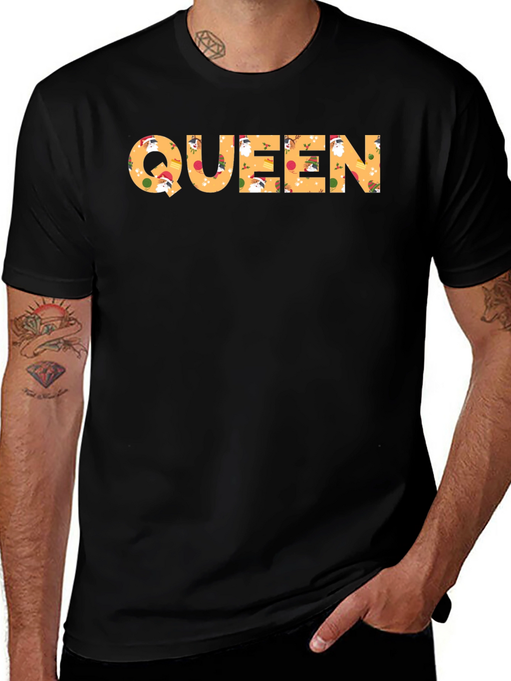 Queen Christmas Pattern Crew Neck T-Shirt