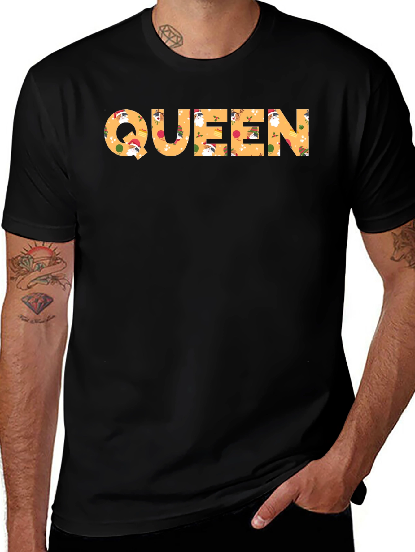 Queen Christmas Pattern Crew Neck T-Shirt