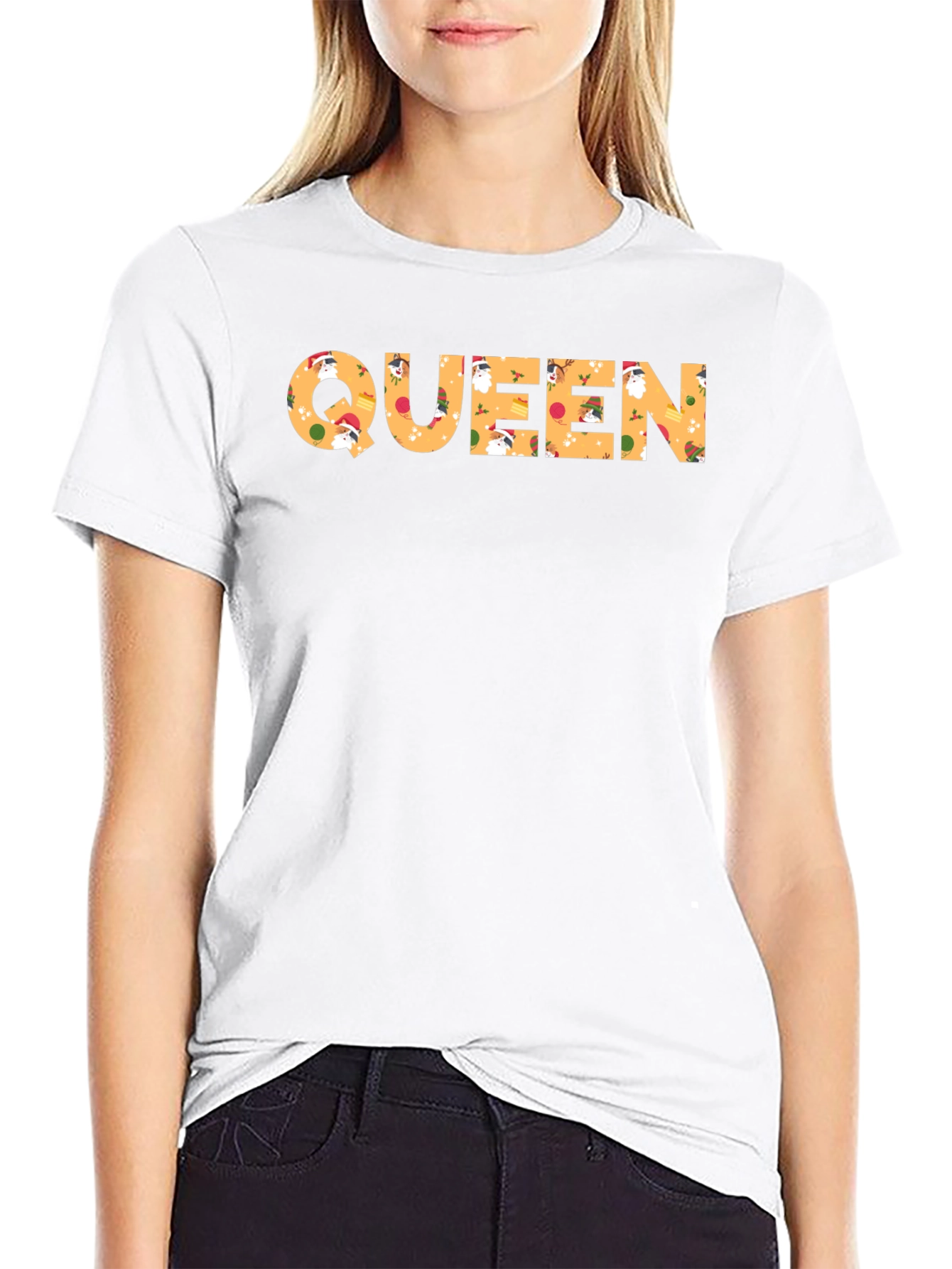 Queen Christmas Pattern Crew Neck T-Shirt