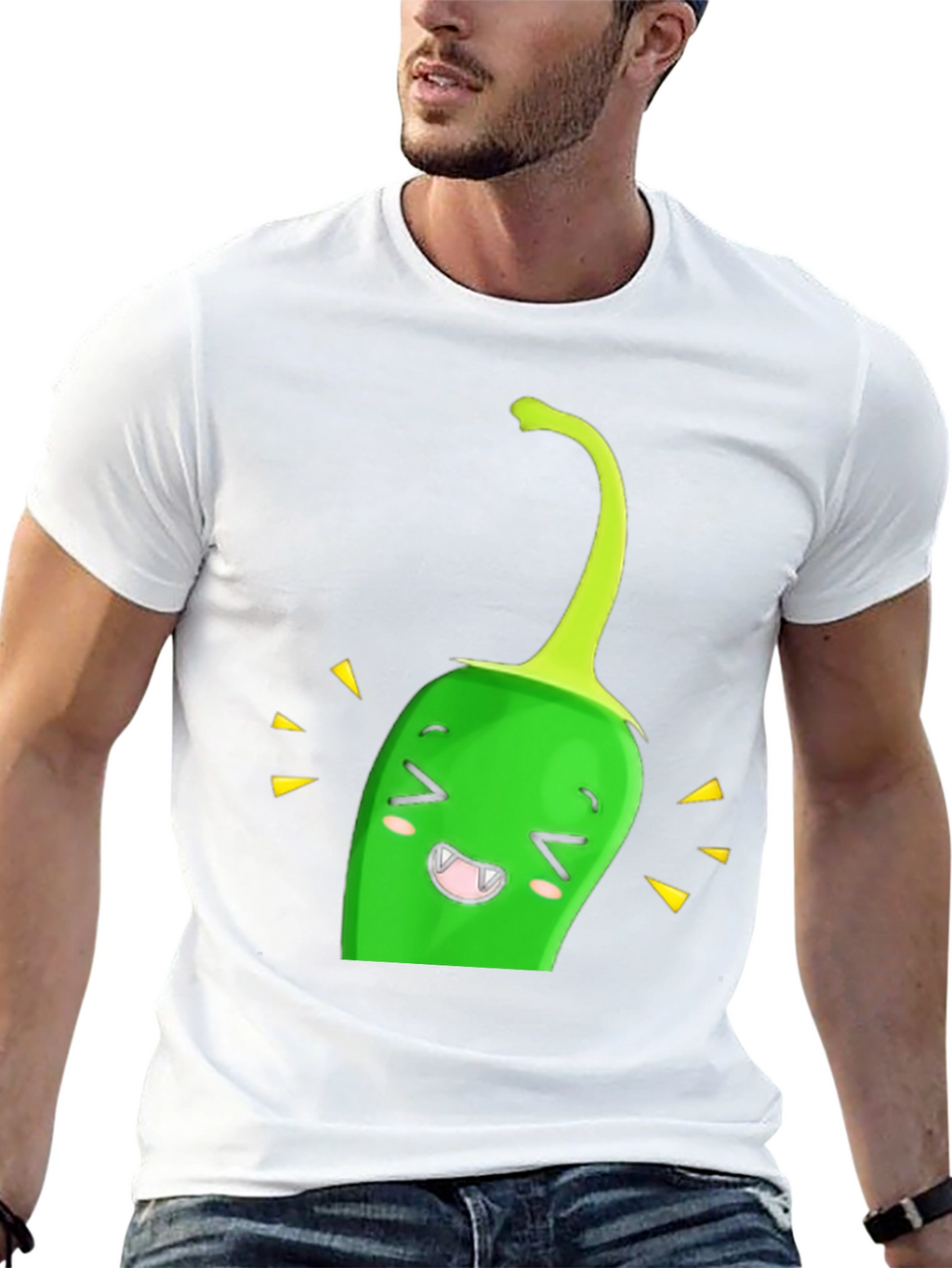 Kawaii Green Pepper Black T-Shirt