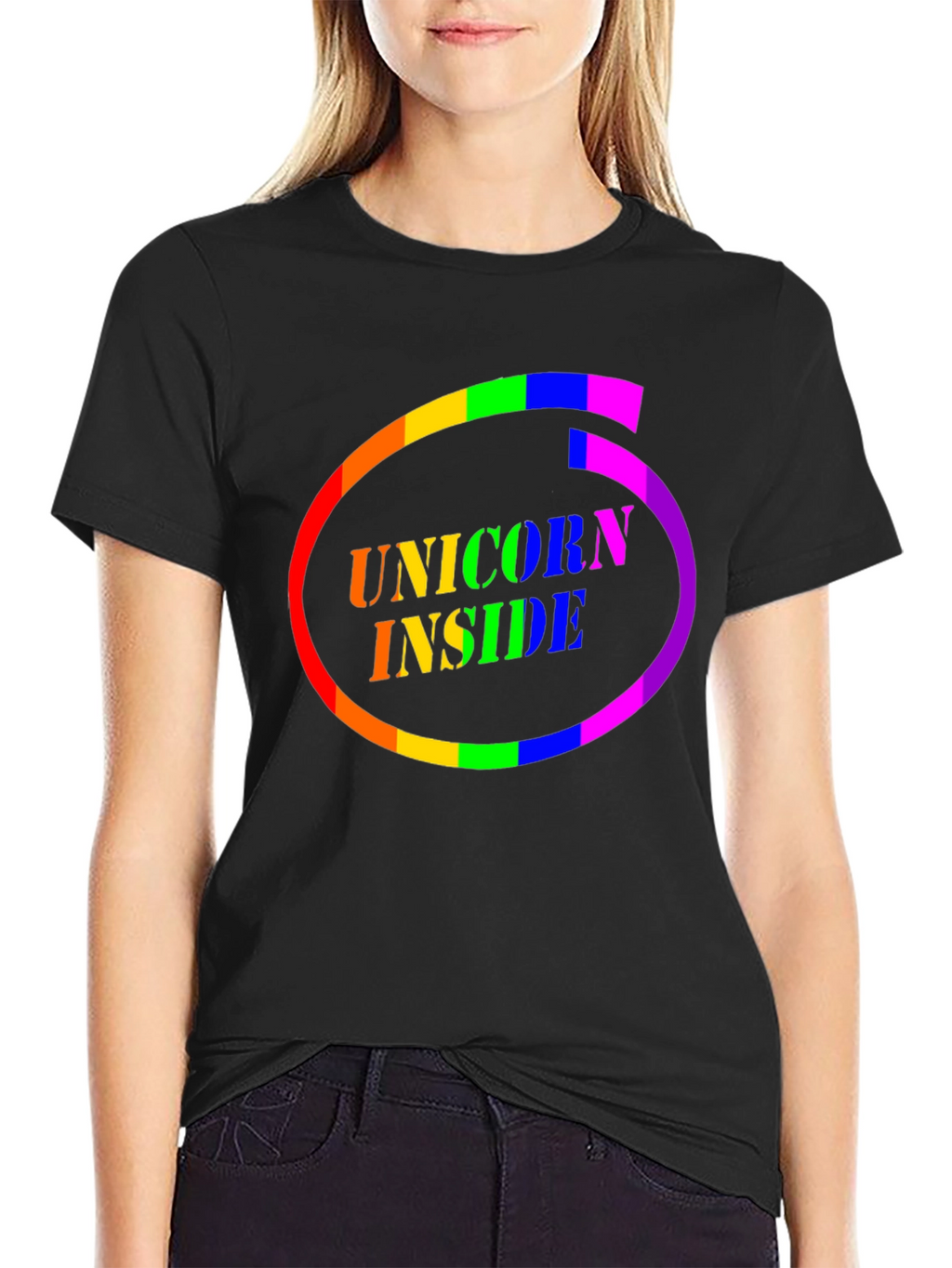 Unicorn Inside Rainbow Circle Graphic Tee