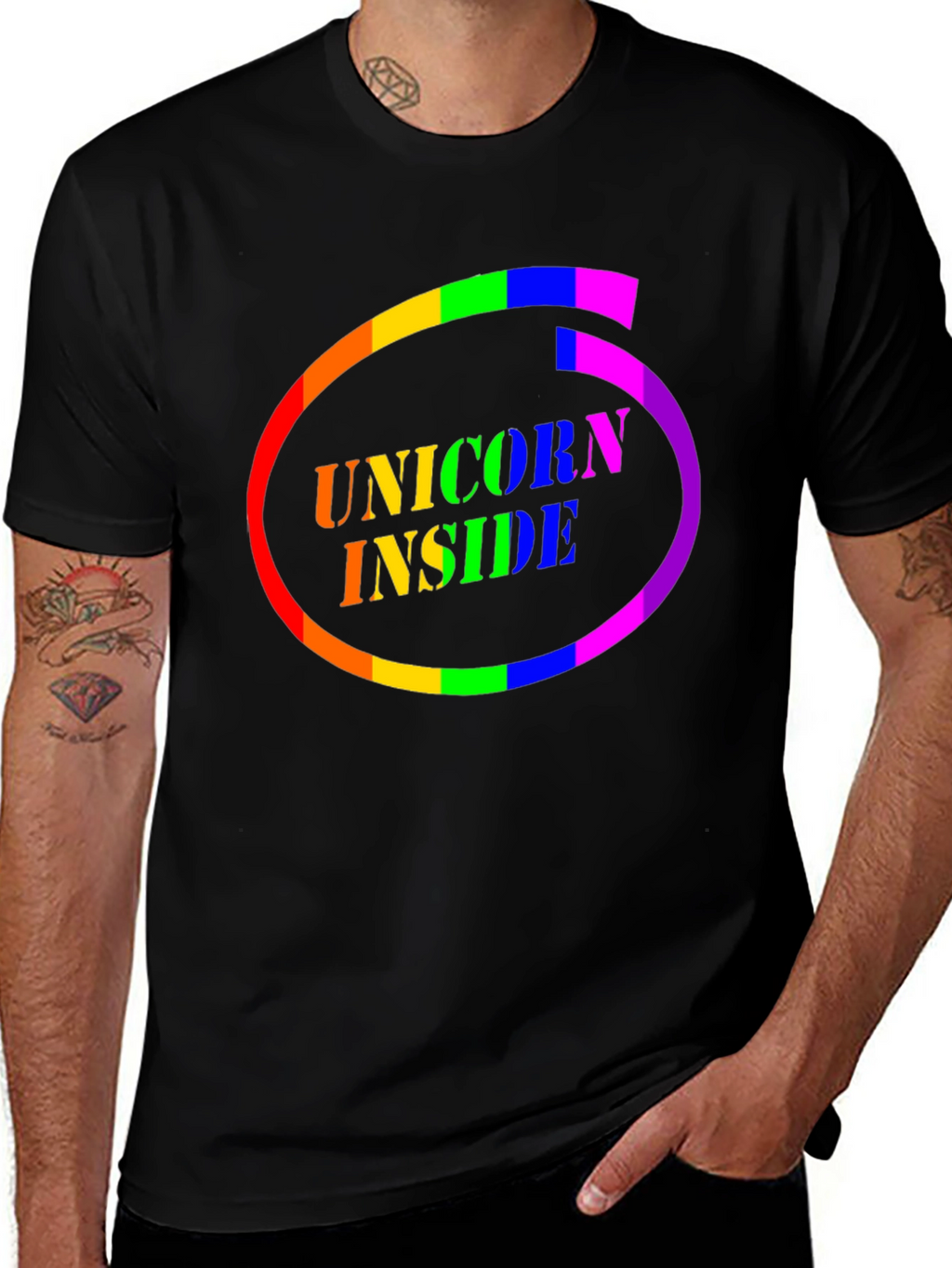 Unicorn Inside Rainbow Circle Graphic Tee