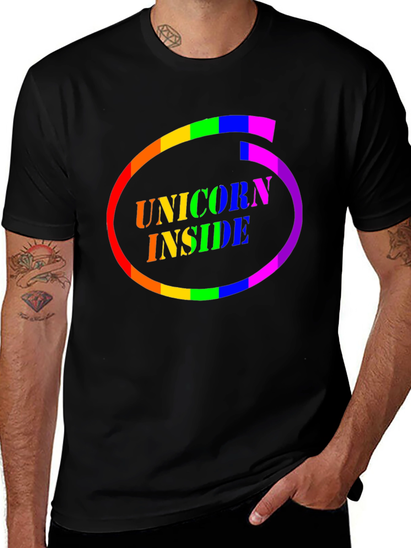 Unicorn Inside Rainbow Circle Graphic Tee
