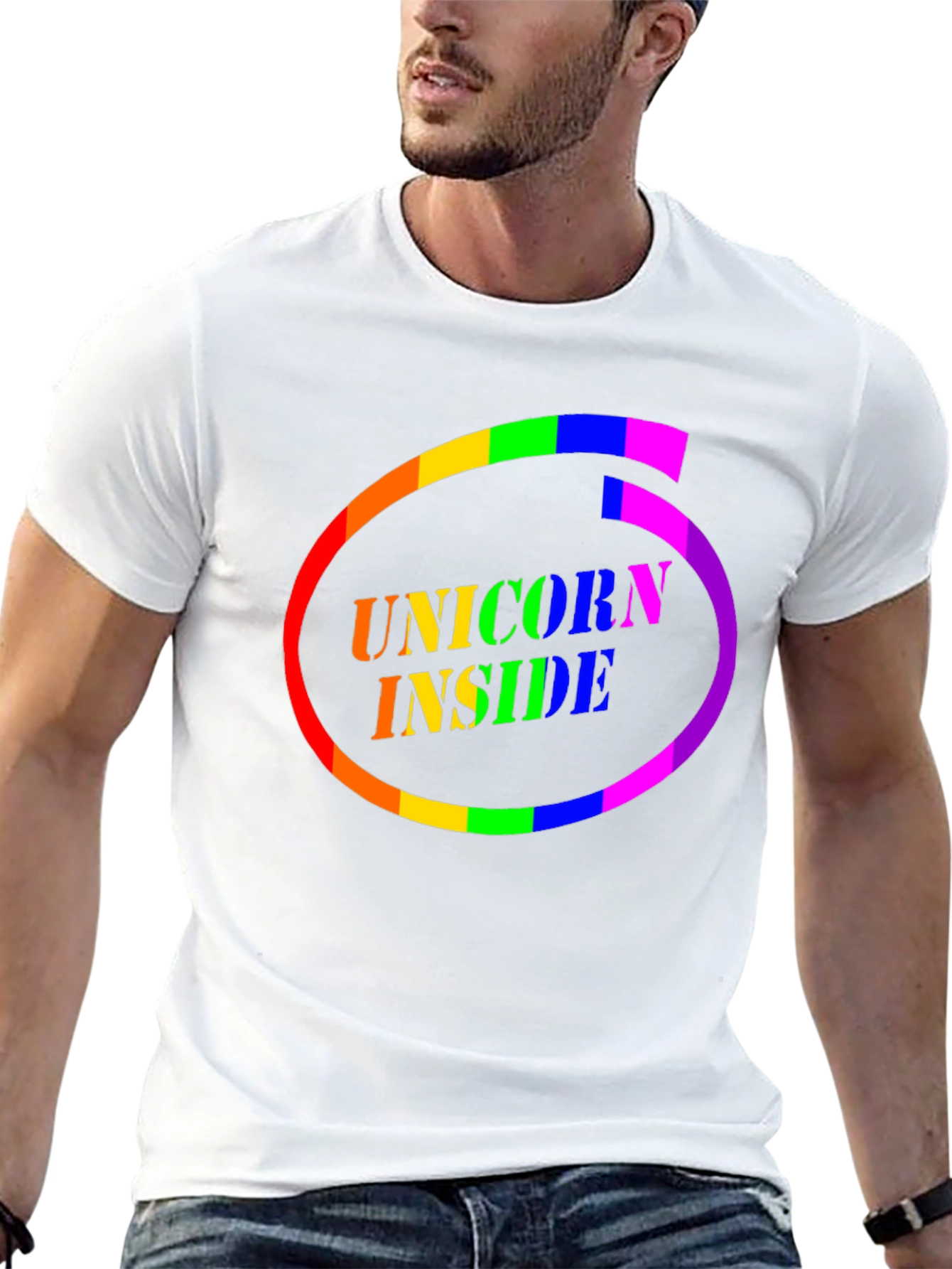 Unicorn Inside Rainbow Circle Graphic Tee