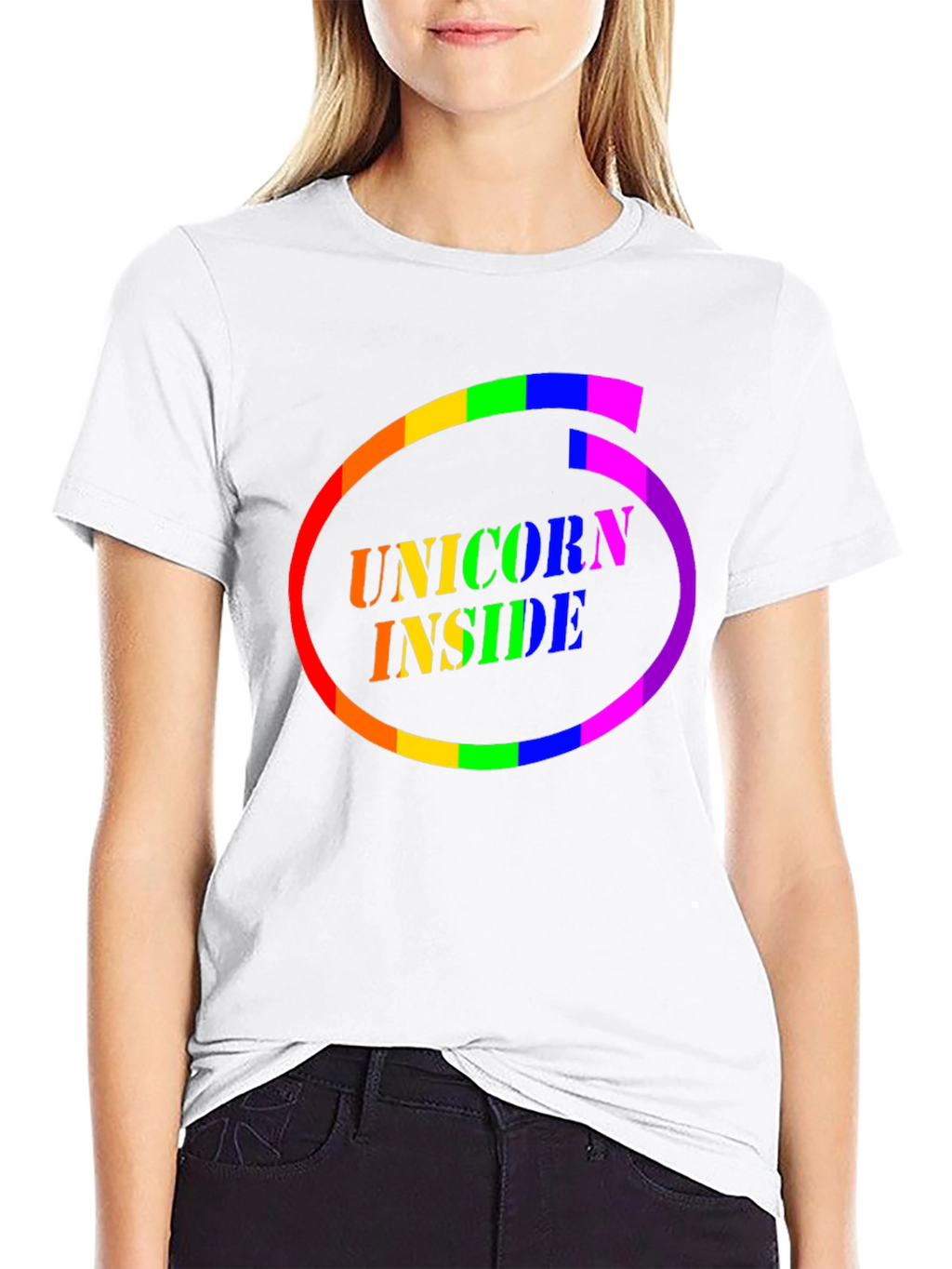Unicorn Inside Rainbow Circle Graphic Tee