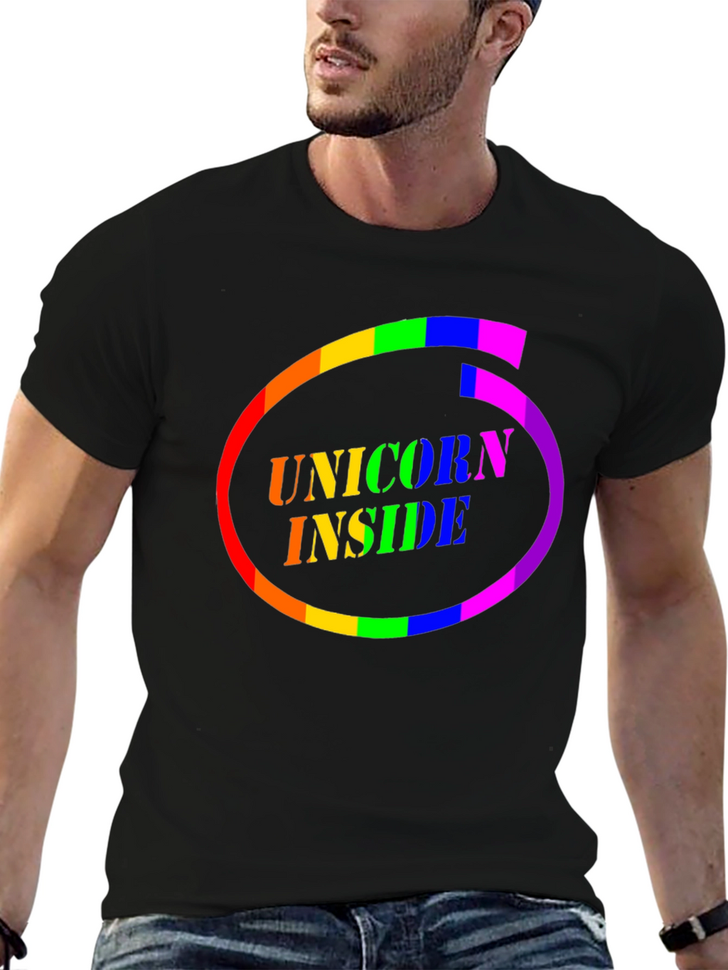 Unicorn Inside Rainbow Circle Graphic Tee