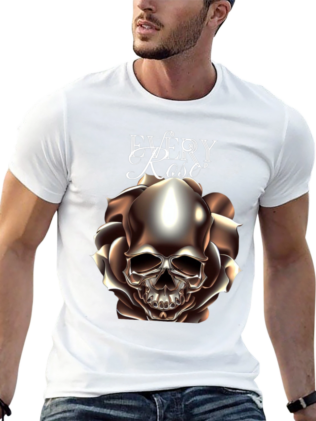 Every Rose Has Its Thorn Skull Graphic T-Shirt