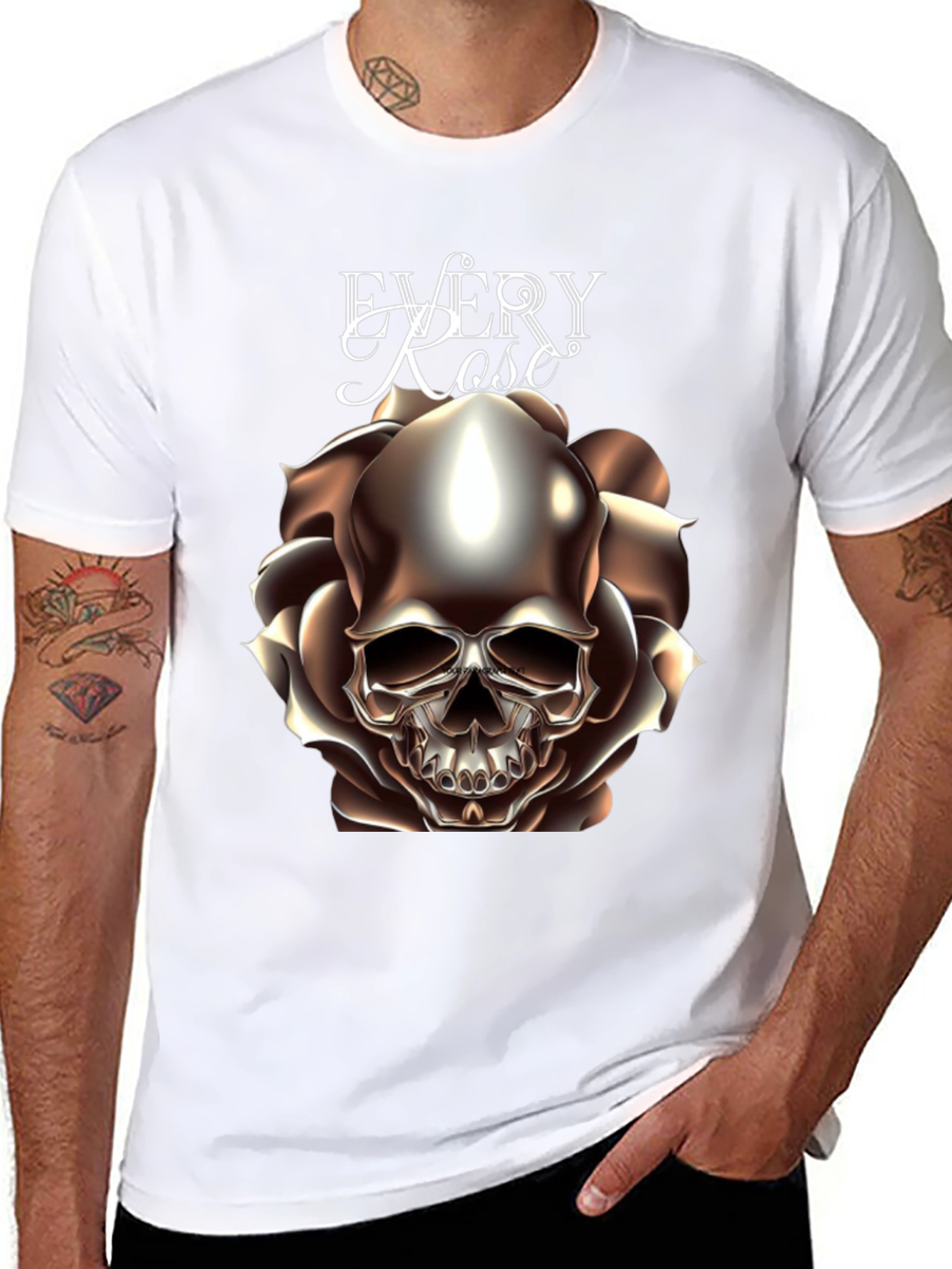 Every Rose Has Its Thorn Skull Graphic T-Shirt