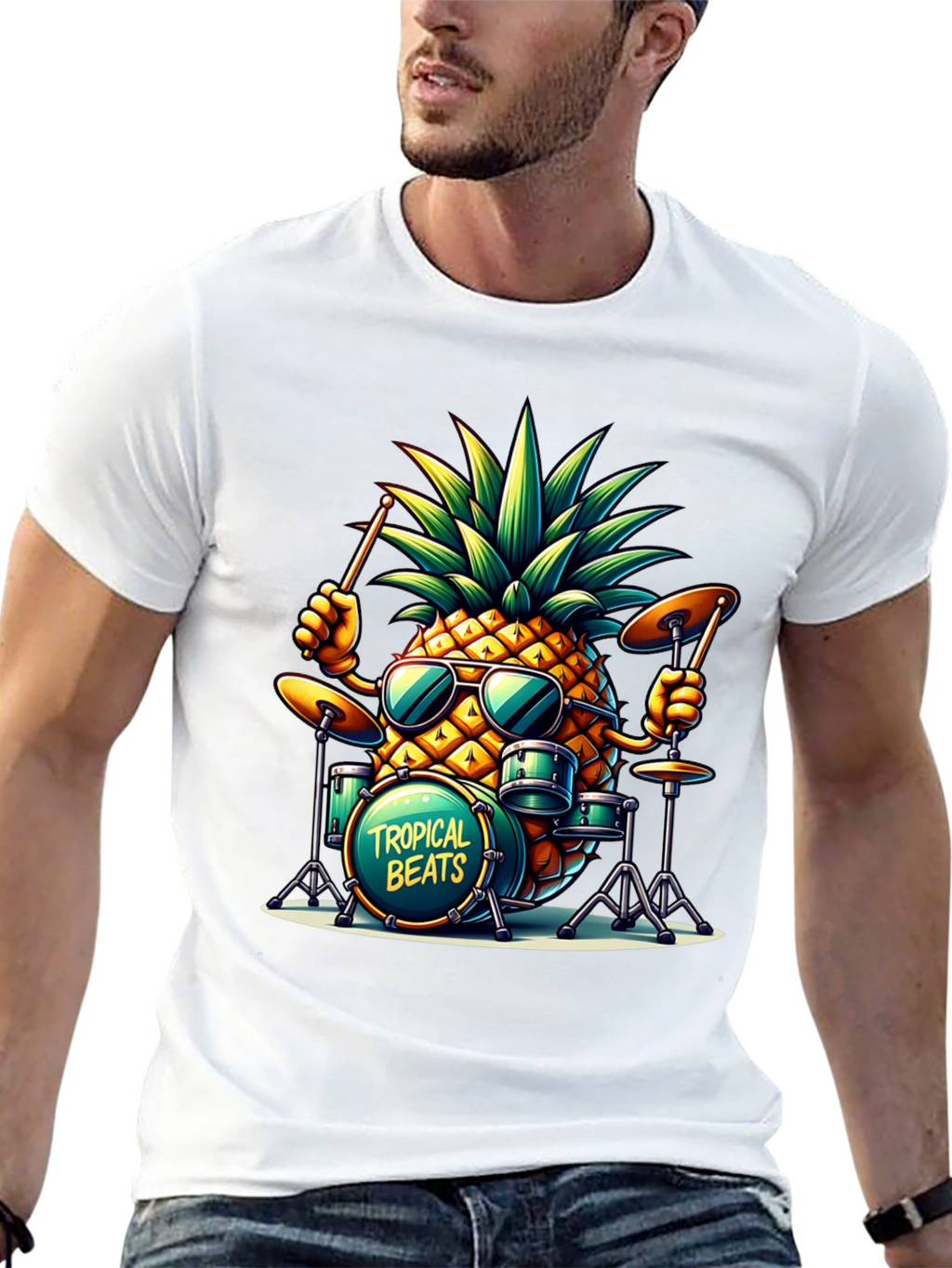 Tropical Beats Pineapple Drummer Graphic Tee