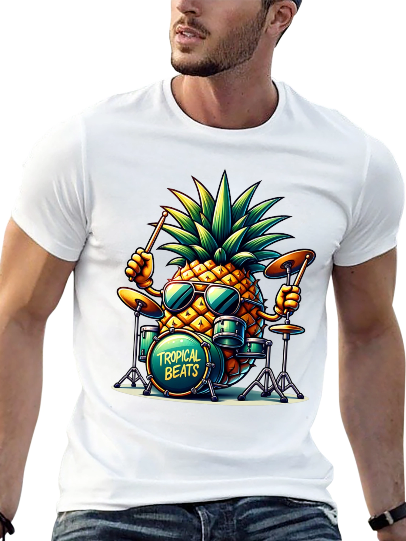 Tropical Beats Pineapple Drummer Graphic Tee