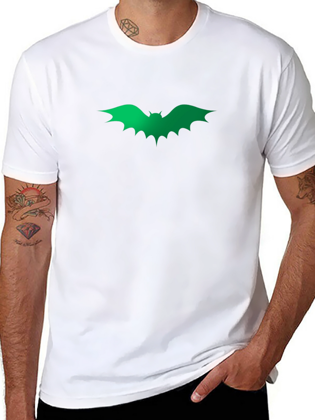 Green Bat Graphic Black T-Shirt