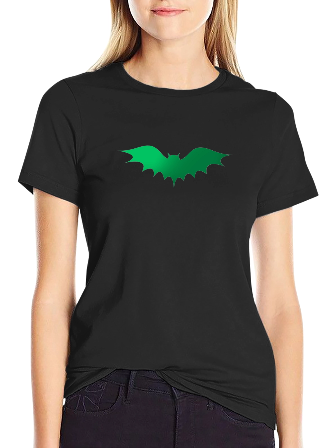 Green Bat Graphic Black T-Shirt