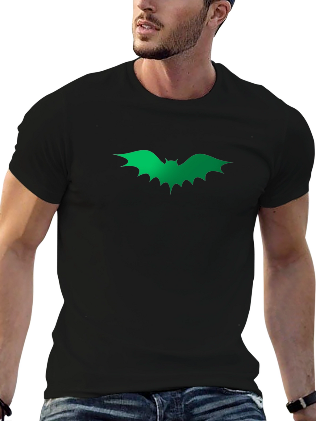 Green Bat Graphic Black T-Shirt