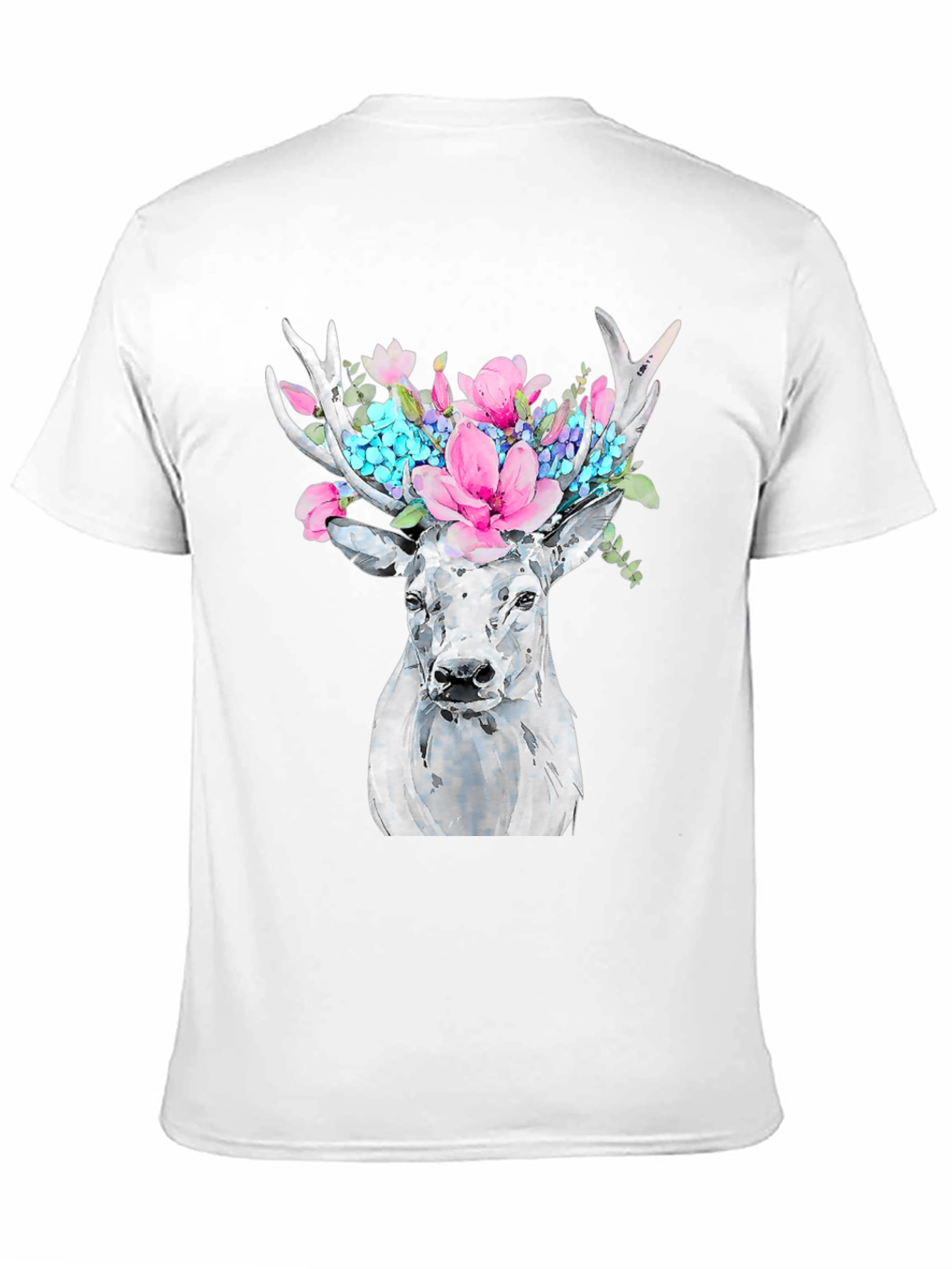 Floral Deer Graphic Tee - Black Cotton T-Shirt