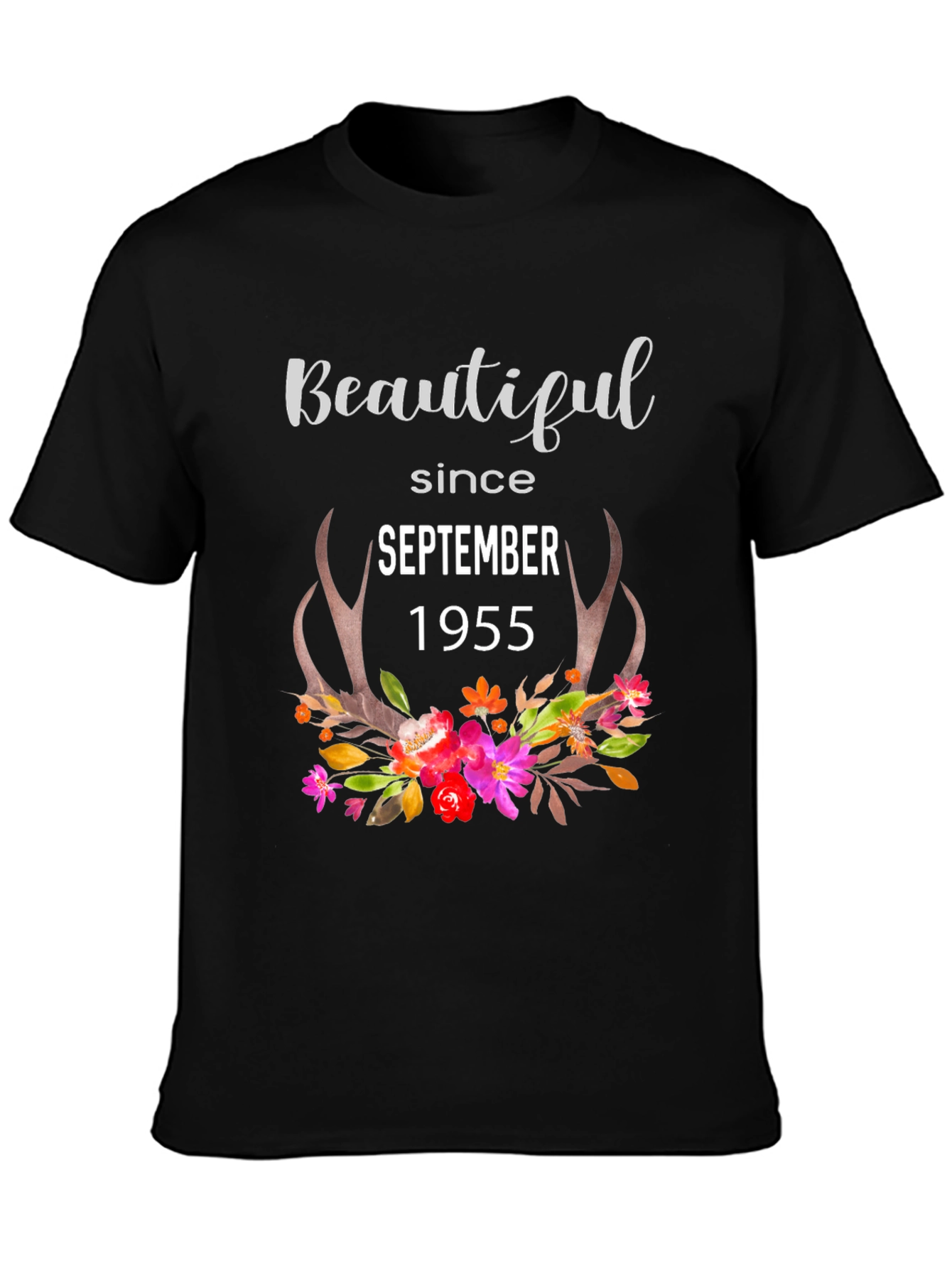 Beautiful Since September 1955 Floral Deer Antler T-Shirt