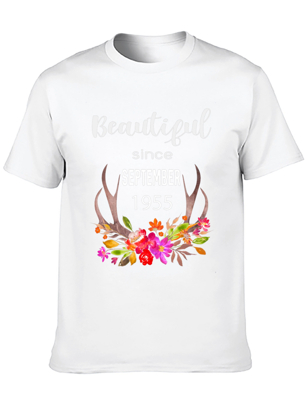 Beautiful Since September 1955 Floral Deer Antler T-Shirt