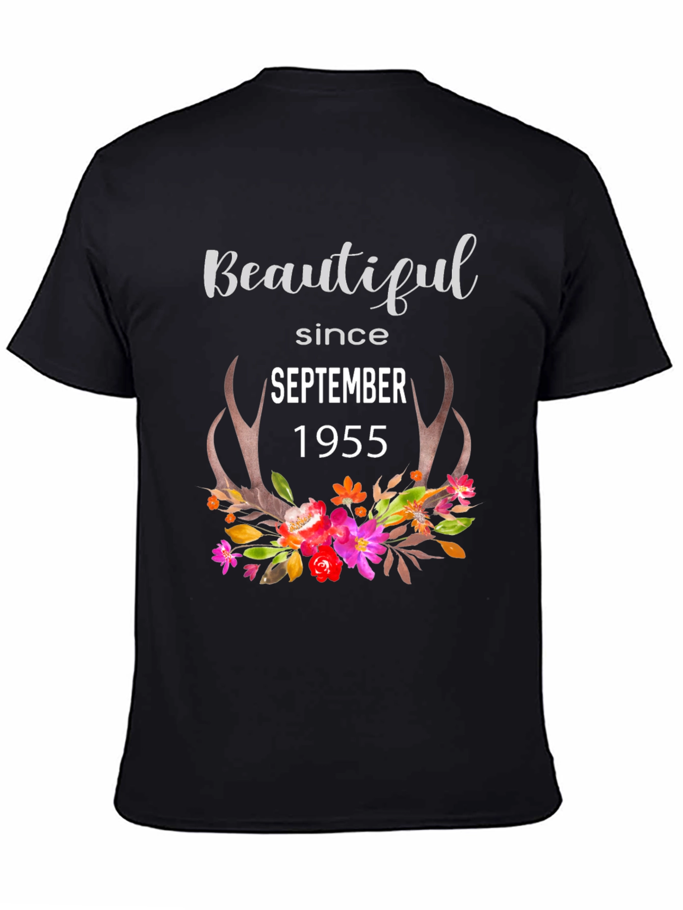 Beautiful Since September 1955 Floral Deer Antler T-Shirt