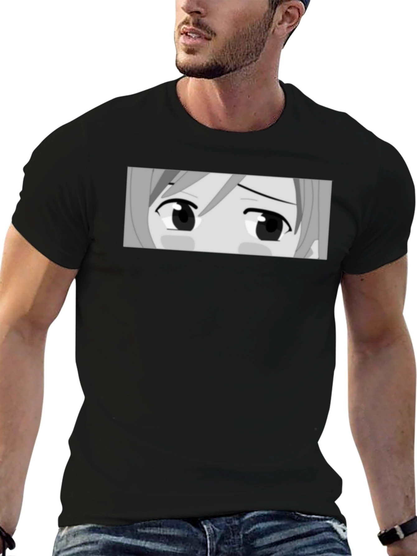 Anime Eyes Graphic Tee - Black Casual T-Shirt