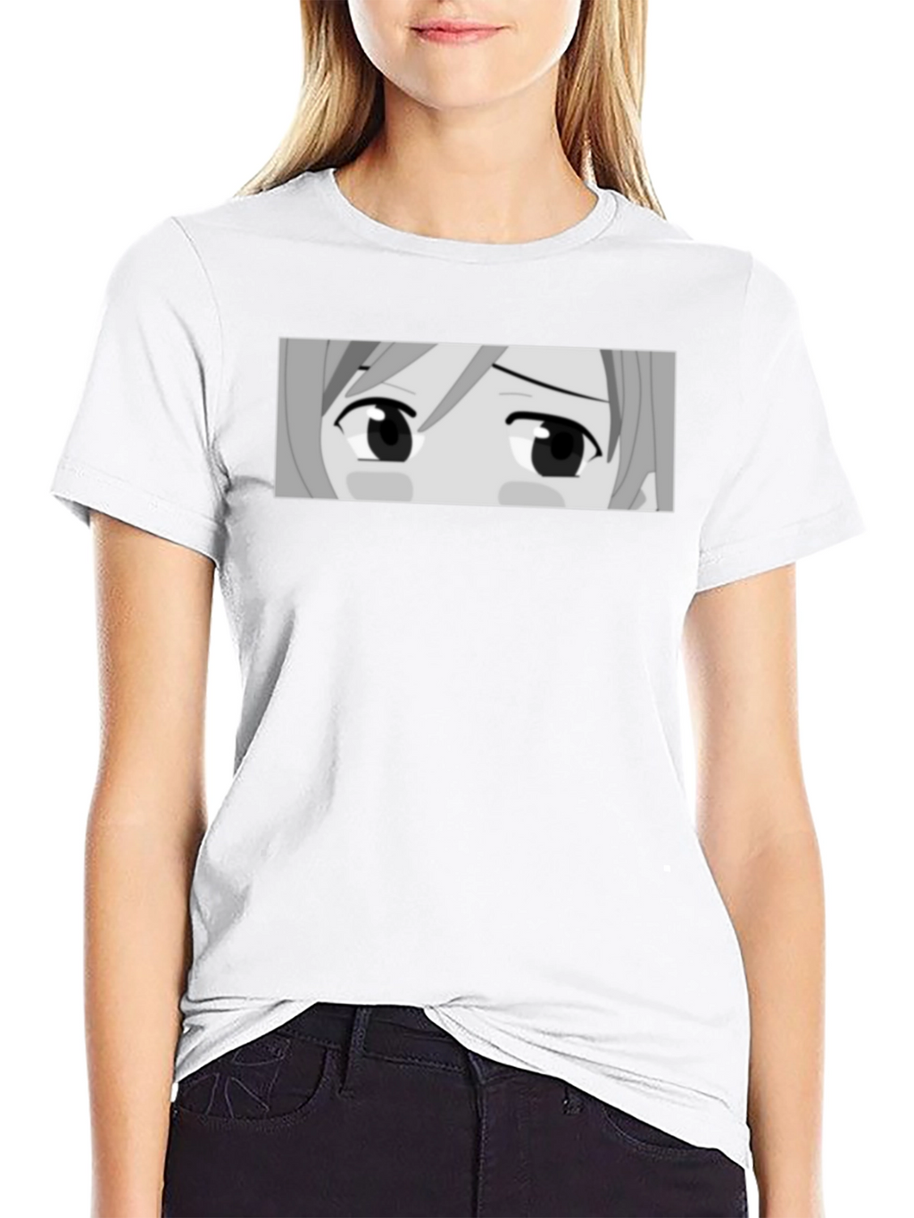 Anime Eyes Graphic Tee - Black Casual T-Shirt