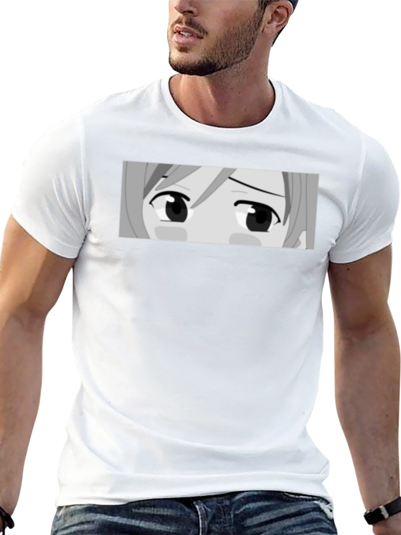 Anime Eyes Graphic Tee - Black Casual T-Shirt