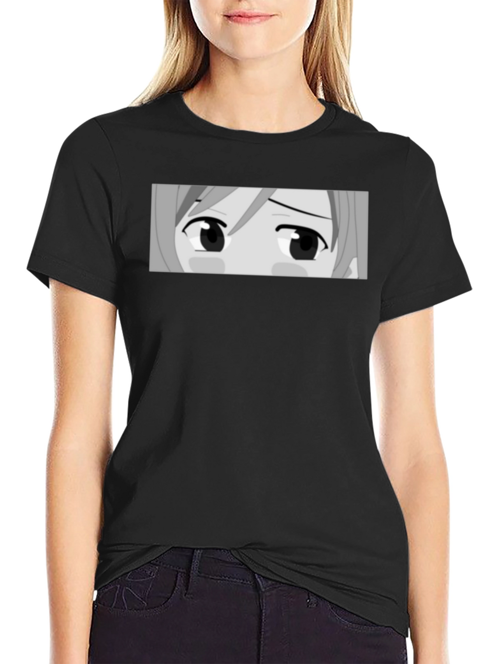 Anime Eyes Graphic Tee - Black Casual T-Shirt