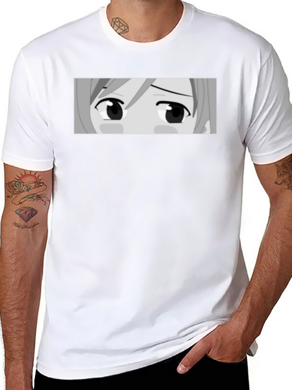 Anime Eyes Graphic Tee - Black Casual T-Shirt