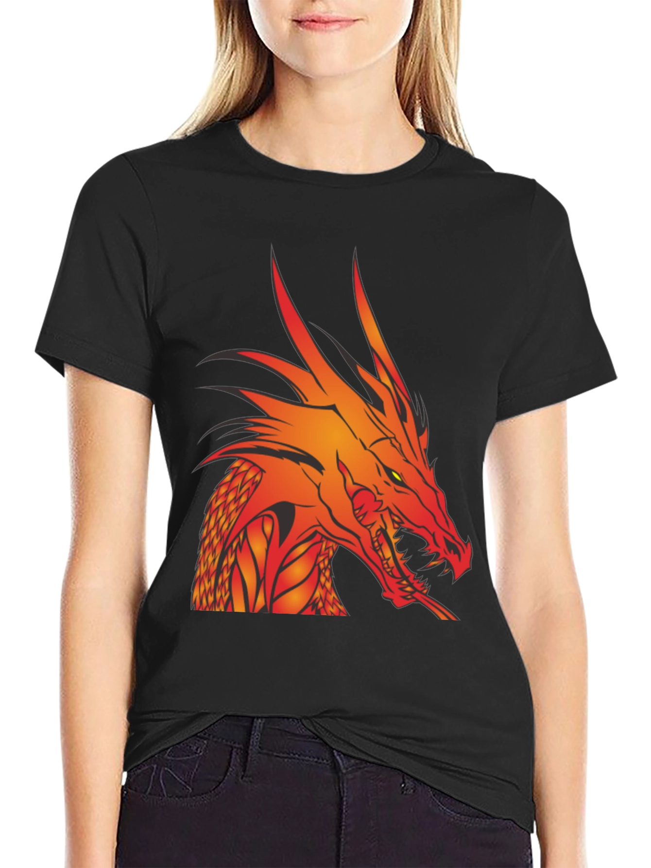 Dragon Head Graphic Tee - Black Cotton T-Shirt
