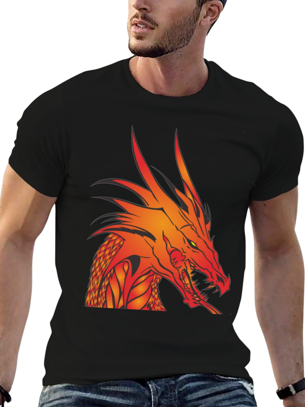 Dragon Head Graphic Tee - Black Cotton T-Shirt